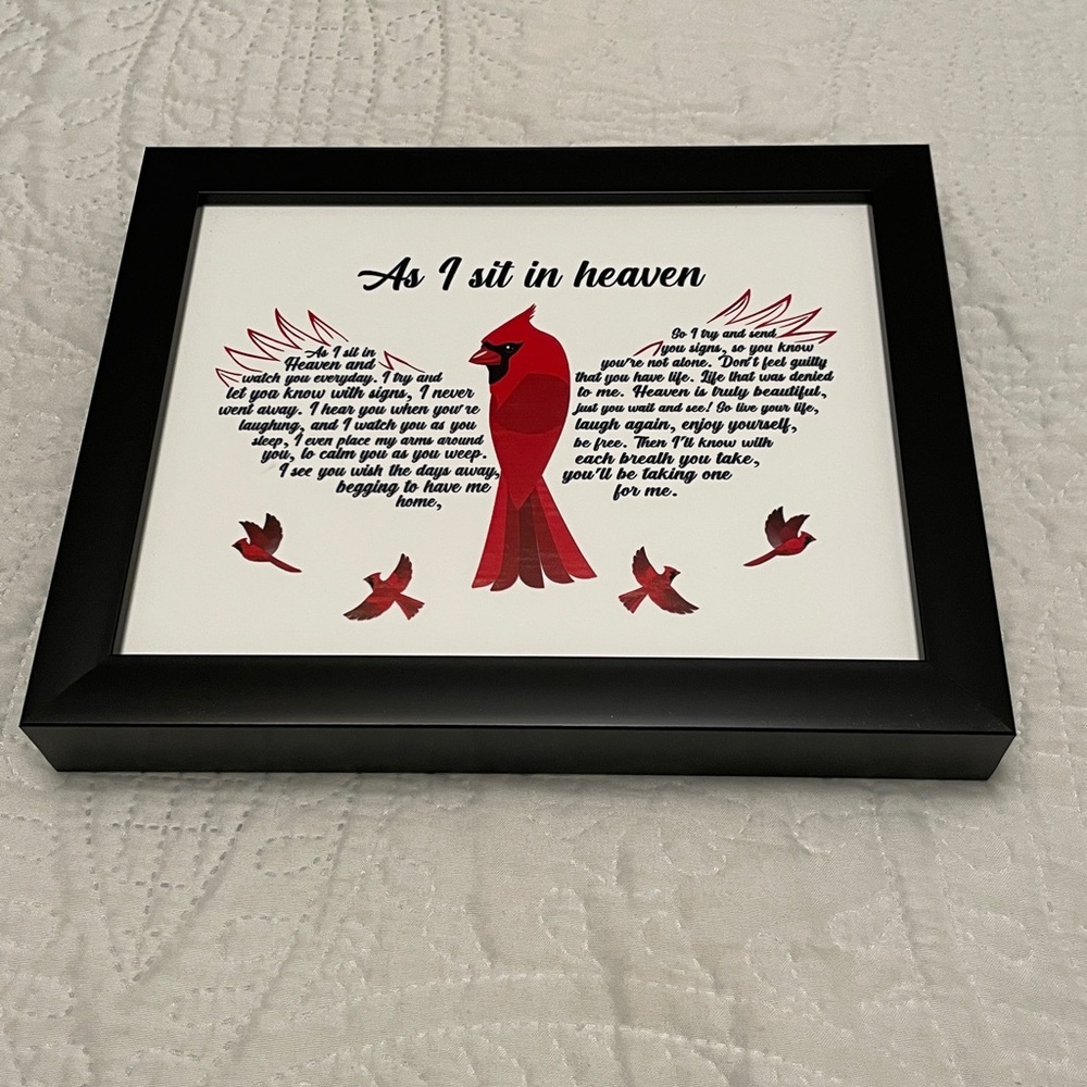 AS I SIT IN HEAVEN Framed Wall or Tabletop Cardinal Light Up Condolence Gift - Picture 12 of 12